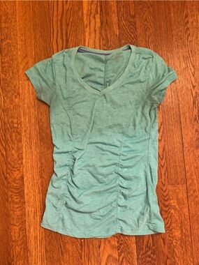 Women’s Teal V-Neck Ruched Short Sleeve Tee